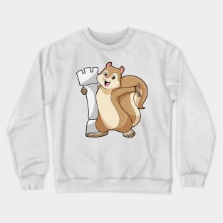 Squirrel at Chess with Chess piece King Crewneck Sweatshirt